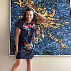 Authentic Mexican dress. Navy blue. One size.